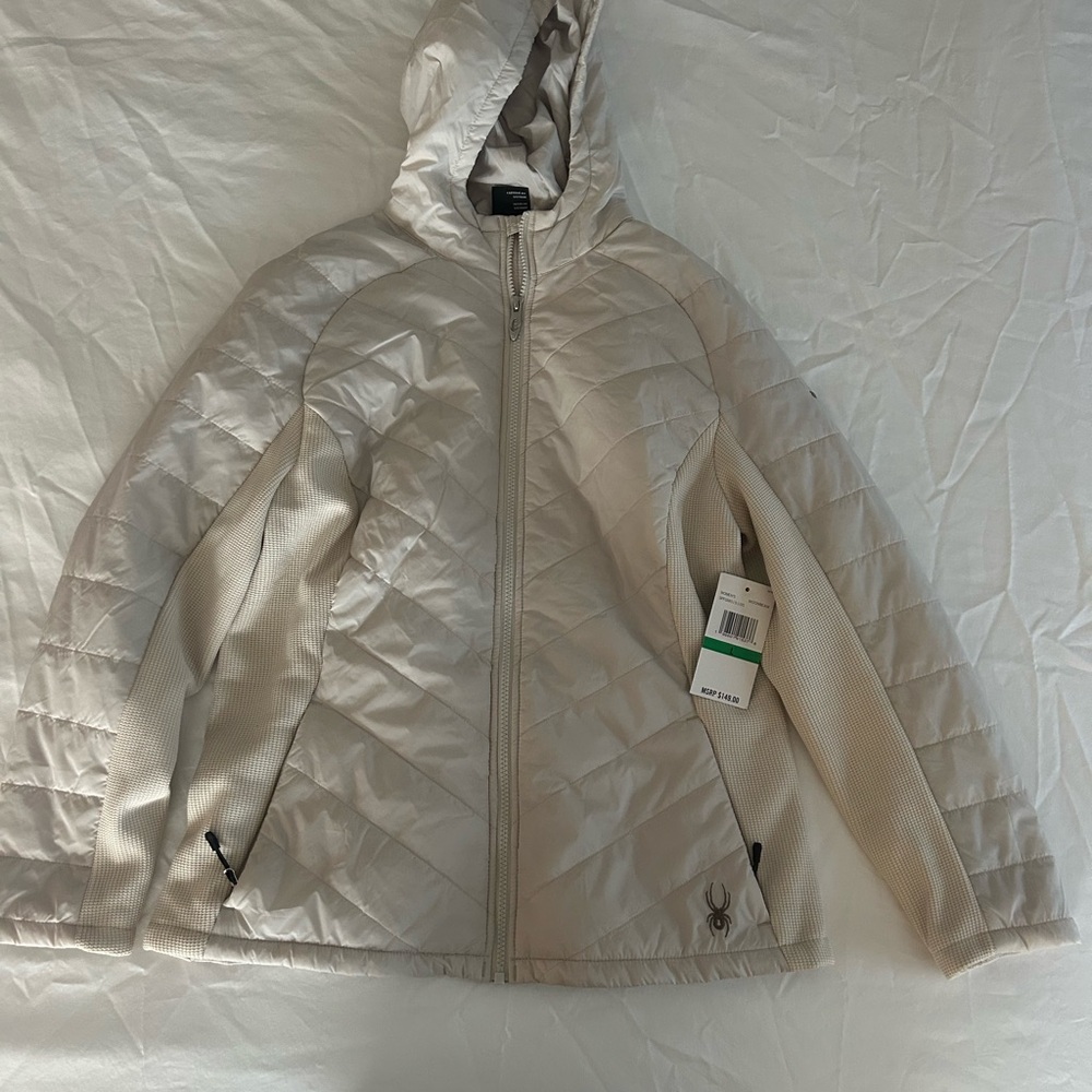 Spyder Women's Cream Quilted Hooded Puffer Jacket